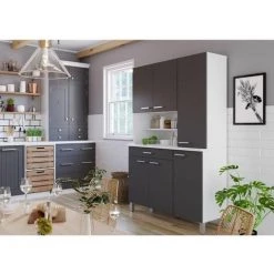Buffet De Cuisine BOBOCHIC - Buffet Cuisine 120cm KUISINA 6 Portes Et 1 Tiroir Gris + Blanc - Gris + Blanc