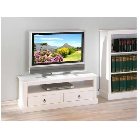 Meubles TV BOBOCHIC - Meuble TV 118cm FOLIERE Blanc En Bois Massif - Blanc 4 Meubles TV BOBOCHIC - Meuble TV 118cm FOLIERE Blanc En Bois Massif - Blanc – Image 2