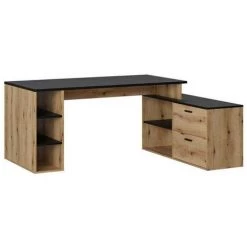 Bureau BOBOCHIC - Bureau D'angle Droit PRAGUE Imitation Chêne Rustique - Chêne Et Noir