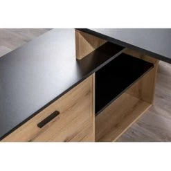 Bureau BOBOCHIC - Bureau D'angle Droit PRAGUE Imitation Chêne Rustique - Chêne Et Noir -BOBOCHIC Soldes 2022 32389202 5