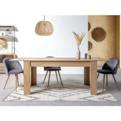 Table à Manger BOBOCHIC - Table à Manger Extensible 160 Cm Avec Allonge ROMY Imitation Chêne Et Noir - Chêne -BOBOCHIC Soldes 2022 32586414 3