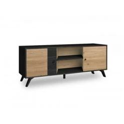 Meubles TV BOBOCHIC - Meuble TV 136 Cm ROMY Imitation Chêne Et Noir - Chêne Et Noir