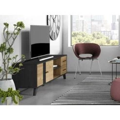 Meubles TV BOBOCHIC - Meuble TV 180 Cm ROMY Imitation Chêne Et Noir - Chêne Et Noir -BOBOCHIC Soldes 2022 32586418 4