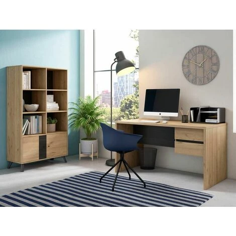 Bureau BOBOCHIC - Bureau Avec 2 Tiroirs ROMY Imitation Chêne Et Noir - Chêne Et Noir 5 Bureau BOBOCHIC - Bureau Avec 2 Tiroirs ROMY Imitation Chêne Et Noir - Chêne Et Noir – Image 3