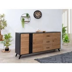 Buffets BOBOCHIC - Buffet 3 Portes 180 Cm ROMY Imitation Chêne Et Noir - Chêne -BOBOCHIC Soldes 2022 32586452 3