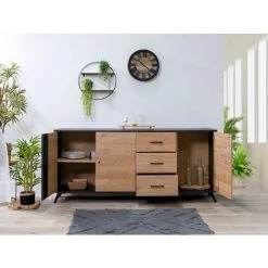 Buffets BOBOCHIC - Buffet 3 Portes 180 Cm ROMY Imitation Chêne Et Noir - Chêne -BOBOCHIC Soldes 2022 32586452 4