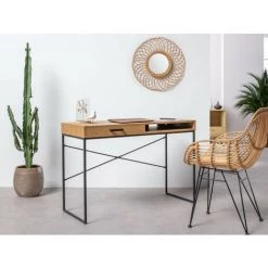 Bureau BOBOCHIC - Bureau Un Tiroir Et Une Niche RAVEN Chêne Et Noir - Chêne Et Noir -BOBOCHIC Soldes 2022 32716439 2