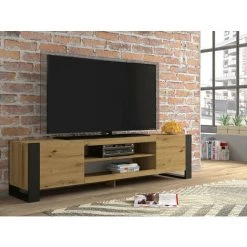 Meubles TV BOBOCHIC - Meuble TV 195 Cm MONDI Imitation Bois Et Noir - Chêne Et Noir -BOBOCHIC Soldes 2022 32988594 3