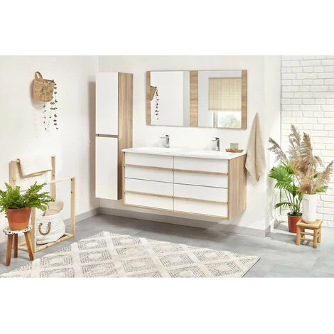 BOBOCHIC Ensemble De Salle De Bain MAHO Meuble 120 Et Colonne Chêne Et Blanc 4 BOBOCHIC Ensemble De Salle De Bain MAHO Meuble 120 Et Colonne Chêne Et Blanc – Image 2