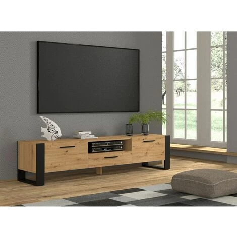Meubles TV BOBOCHIC - Meuble TV 200 Cm NUKA Bois Et Noir - Chêne Et Noir 4 Meubles TV BOBOCHIC - Meuble TV 200 Cm NUKA Bois Et Noir - Chêne Et Noir – Image 2