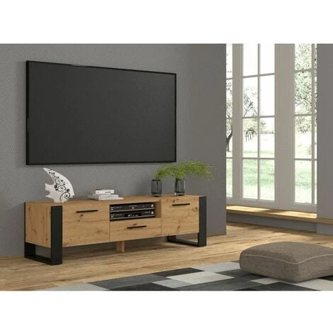 Meubles TV BOBOCHIC - Meuble TV 160 Cm NUKA Bois Et Noir - Marron 4 Meubles TV BOBOCHIC - Meuble TV 160 Cm NUKA Bois Et Noir - Marron – Image 2