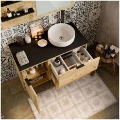 BOBOCHIC Meuble De Salle De Bain 100cm PAPARA Chêne Et Noir - Bois Naturel -BOBOCHIC Soldes 2022 35680555 4