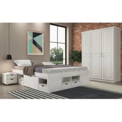 Lit BOBOCHIC - Lit FINEO Bois Massif 140x190 Blanc - Blanc -BOBOCHIC Soldes 2022 36139101 4