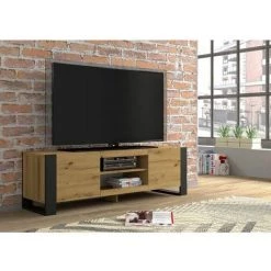 Meubles TV BOBOCHIC - Meuble TV 158 Cm Bois Et Noir MONDI - Chêne Et Noir -BOBOCHIC Soldes 2022 36419584 2