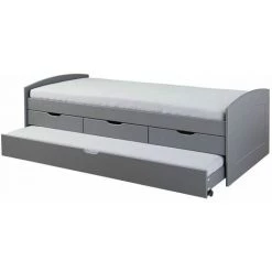 Lit Enfant BOBOCHIC - Lit MILO 90x200 Cm En Bois Massif 90x200 Gris - Gris