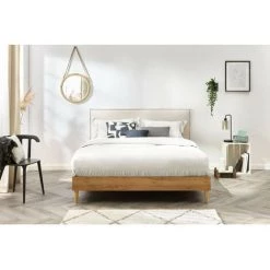 Lit BOBOCHIC - Lit 180x200 Cm CARA Avec Lattes Massives Pieds En Bois Naturel 180x200 Beige - Beige -BOBOCHIC Soldes 2022 39493342 3