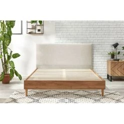 Lit BOBOCHIC - Lit 140x190 Cm NOA Avec Lattes Massives Pieds En Bois Naturel 140x190 Beige - Beige -BOBOCHIC Soldes 2022 39493347 4