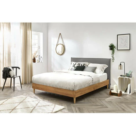 Lit BOBOCHIC - Lit 160x200 Cm CARA Avec Lattes Massives Pieds En Bois Naturel 160x200 Gris Anthracite - Gris Anthracite 4 Lit BOBOCHIC - Lit 160x200 Cm CARA Avec Lattes Massives Pieds En Bois Naturel 160x200 Gris Anthracite - Gris Anthracite – Image 2