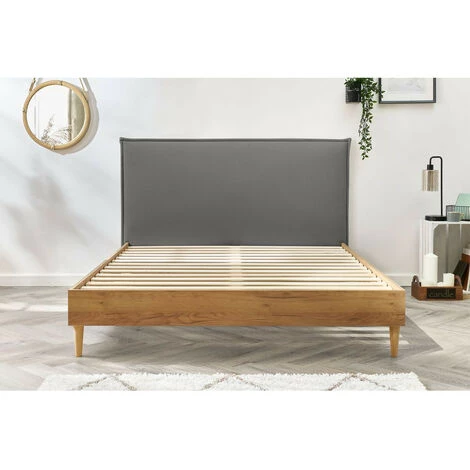 Lit BOBOCHIC - Lit 160x200 Cm CARA Avec Lattes Massives Pieds En Bois Naturel 160x200 Gris Anthracite - Gris Anthracite 6 Lit BOBOCHIC - Lit 160x200 Cm CARA Avec Lattes Massives Pieds En Bois Naturel 160x200 Gris Anthracite - Gris Anthracite – Image 4