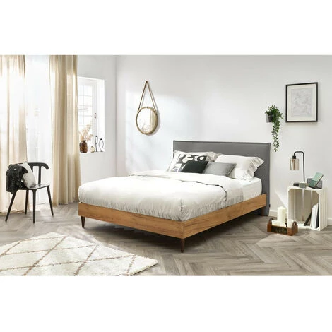 Lit BOBOCHIC - Lit 160x200 Cm CARA Avec Lattes Massives Pieds En Bois Wengé 160x200 Gris Anthracite - Gris Anthracite 4 Lit BOBOCHIC - Lit 160x200 Cm CARA Avec Lattes Massives Pieds En Bois Wengé 160x200 Gris Anthracite - Gris Anthracite – Image 2