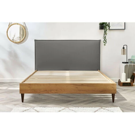 Lit BOBOCHIC - Lit 160x200 Cm CARA Avec Lattes Massives Pieds En Bois Wengé 160x200 Gris Anthracite - Gris Anthracite 6 Lit BOBOCHIC - Lit 160x200 Cm CARA Avec Lattes Massives Pieds En Bois Wengé 160x200 Gris Anthracite - Gris Anthracite – Image 4