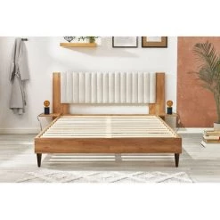 Lit BOBOCHIC - Lit 140x190 Cm SELENA Avec Lattes Massives Pieds En Bois Wengé 140x190 Beige - Beige -BOBOCHIC Soldes 2022 39493370 4