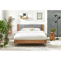 Lit BOBOCHIC - Lit 160x200 Cm LEONA Avec Lattes Massives Pieds En Bois Naturel 160x200 Gris Clair - Gris Clair -BOBOCHIC Soldes 2022 39493372 3