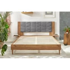 Lit BOBOCHIC - Lit 160x200 Cm LEONA Avec Lattes Massives Pieds En Bois Naturel 160x200 Gris Clair - Gris Clair -BOBOCHIC Soldes 2022 39493372 4