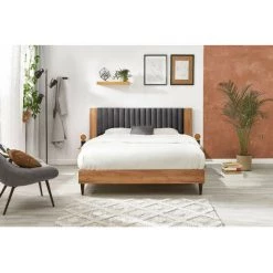 Lit BOBOCHIC - Lit 160x200 Cm SELENA Avec Lattes Massives Pieds En Bois Wengé 160x200 Gris Anthracite - Gris Anthracite -BOBOCHIC Soldes 2022 39493379 3