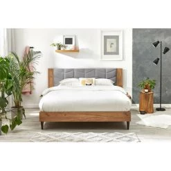 Lit BOBOCHIC - Lit 160x200 Cm LEONA Avec Lattes Massives Pieds En Bois Wengé 160x200 Gris Clair - Gris Clair -BOBOCHIC Soldes 2022 39493380 3