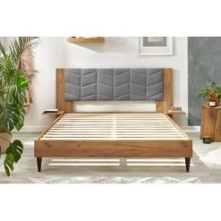 Lit BOBOCHIC - Lit 160x200 Cm LEONA Avec Lattes Massives Pieds En Bois Wengé 160x200 Gris Clair - Gris Clair -BOBOCHIC Soldes 2022 39493380 4