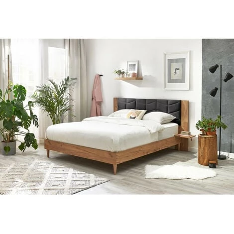 Lit BOBOCHIC - Lit 160x200 Cm LEONA Avec Lattes Massives Pieds En Bois Naturel 160x200 Gris Anthracite - Gris Anthracite 4 Lit BOBOCHIC - Lit 160x200 Cm LEONA Avec Lattes Massives Pieds En Bois Naturel 160x200 Gris Anthracite - Gris Anthracite – Image 2