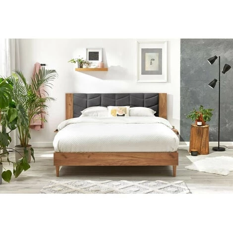 Lit BOBOCHIC - Lit 160x200 Cm LEONA Avec Lattes Massives Pieds En Bois Naturel 160x200 Gris Anthracite - Gris Anthracite 5 Lit BOBOCHIC - Lit 160x200 Cm LEONA Avec Lattes Massives Pieds En Bois Naturel 160x200 Gris Anthracite - Gris Anthracite – Image 3