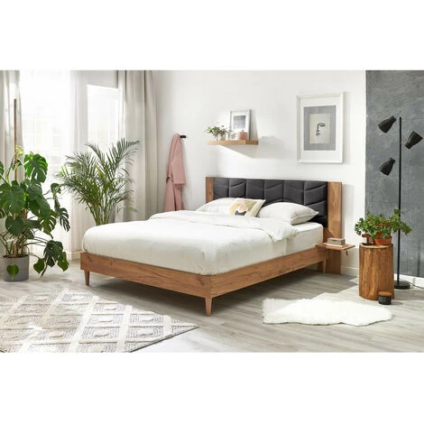 Lit BOBOCHIC - Lit 140x190 Cm LEONA Avec Lattes Massives Pieds En Bois Naturel 140x190 Gris Anthracite - Gris Anthracite 4 Lit BOBOCHIC - Lit 140x190 Cm LEONA Avec Lattes Massives Pieds En Bois Naturel 140x190 Gris Anthracite - Gris Anthracite – Image 2