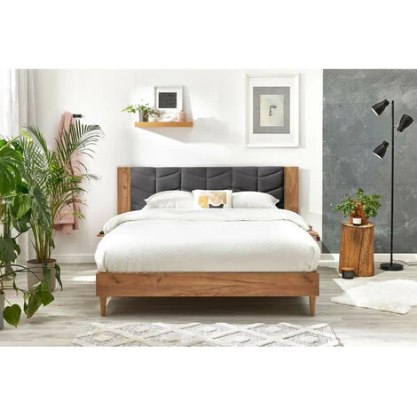 Lit BOBOCHIC - Lit 140x190 Cm LEONA Avec Lattes Massives Pieds En Bois Naturel 140x190 Gris Anthracite - Gris Anthracite 5 Lit BOBOCHIC - Lit 140x190 Cm LEONA Avec Lattes Massives Pieds En Bois Naturel 140x190 Gris Anthracite - Gris Anthracite – Image 3