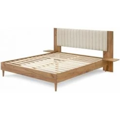 Lit BOBOCHIC - Lit 160x200 Cm SELENA Lattes Massives Pieds En Bois Naturel 160x200 Beige - Beige