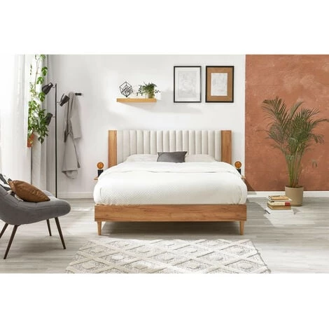 Lit BOBOCHIC - Lit 160x200 Cm SELENA Lattes Massives Pieds En Bois Naturel 160x200 Beige - Beige 5 Lit BOBOCHIC - Lit 160x200 Cm SELENA Lattes Massives Pieds En Bois Naturel 160x200 Beige - Beige – Image 3