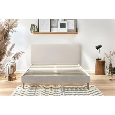 Lit BOBOCHIC - Lit 180x200cm STELLA Avec Lattes Massives Pieds En Bois Naturel 180x200 Beige - Beige 6 Lit BOBOCHIC - Lit 180x200cm STELLA Avec Lattes Massives Pieds En Bois Naturel 180x200 Beige - Beige – Image 4