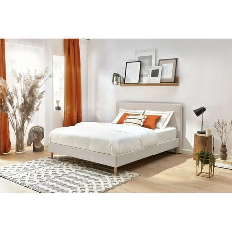 Lit BOBOCHIC - Lit 140x190cm STELLA Avec Lattes Massives Pieds En Bois Naturel 140x190 Beige - Beige 4 Lit BOBOCHIC - Lit 140x190cm STELLA Avec Lattes Massives Pieds En Bois Naturel 140x190 Beige - Beige – Image 2