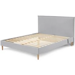 Lit BOBOCHIC - Lit 160x200 Cm SARY Avec Pochettes Et Lattes Massives Pieds En Bois Naturel 160x200 Gris - Gris