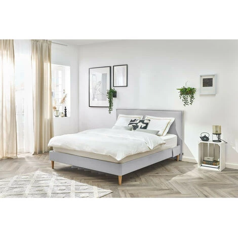 Lit BOBOCHIC - Lit 160x200 Cm SARY Avec Pochettes Et Lattes Massives Pieds En Bois Naturel 160x200 Gris - Gris 4 Lit BOBOCHIC - Lit 160x200 Cm SARY Avec Pochettes Et Lattes Massives Pieds En Bois Naturel 160x200 Gris - Gris – Image 2