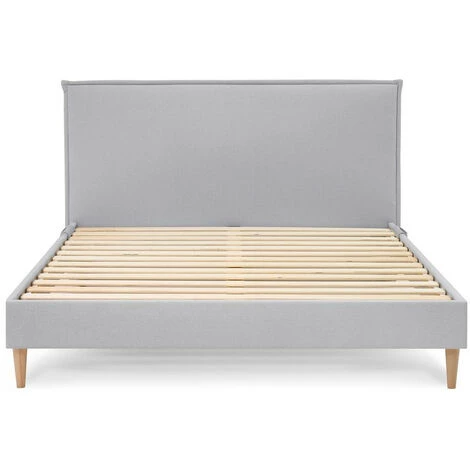 Lit BOBOCHIC - Lit 160x200 Cm SARY Avec Pochettes Et Lattes Massives Pieds En Bois Naturel 160x200 Gris - Gris 6 Lit BOBOCHIC - Lit 160x200 Cm SARY Avec Pochettes Et Lattes Massives Pieds En Bois Naturel 160x200 Gris - Gris – Image 4