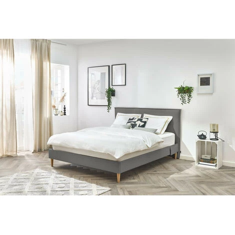 Lit BOBOCHIC - Lit 140x190 Cm SARY Avec Pochettes Et Lattes Massives Pieds En Bois Naturel 140x190 Gris Anthracite - Gris Anthracite 4 Lit BOBOCHIC - Lit 140x190 Cm SARY Avec Pochettes Et Lattes Massives Pieds En Bois Naturel 140x190 Gris Anthracite - Gris Anthracite – Image 2