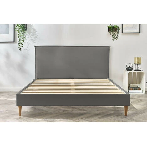Lit BOBOCHIC - Lit 140x190 Cm SARY Avec Pochettes Et Lattes Massives Pieds En Bois Naturel 140x190 Gris Anthracite - Gris Anthracite 5 Lit BOBOCHIC - Lit 140x190 Cm SARY Avec Pochettes Et Lattes Massives Pieds En Bois Naturel 140x190 Gris Anthracite - Gris Anthracite – Image 3