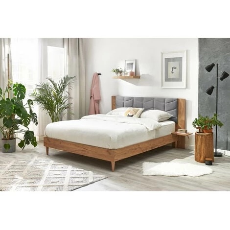 Lit BOBOCHIC - Lit 140x190 Cm LEONA Avec Lattes Massives Pieds En Bois Naturel 140x190 Gris Clair - Gris Clair 4 Lit BOBOCHIC - Lit 140x190 Cm LEONA Avec Lattes Massives Pieds En Bois Naturel 140x190 Gris Clair - Gris Clair – Image 2