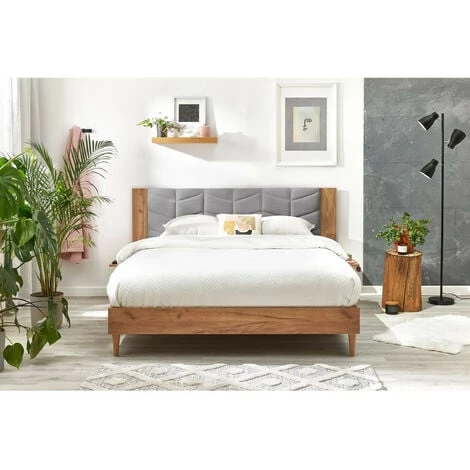 Lit BOBOCHIC - Lit 140x190 Cm LEONA Avec Lattes Massives Pieds En Bois Naturel 140x190 Gris Clair - Gris Clair 5 Lit BOBOCHIC - Lit 140x190 Cm LEONA Avec Lattes Massives Pieds En Bois Naturel 140x190 Gris Clair - Gris Clair – Image 3