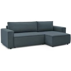 Canapés D'angle Convertibles BOBOCHIC - Canapé D'angle Convertible Réversible Coffre NIHAD Tissu Bleu Marine - Bleu Marine