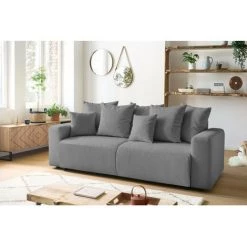 Canapé Droit Convertible BOBOCHIC - Canapé Droit Convertible Coffre ENVY Velours Côtelé Gris - Gris -BOBOCHIC Soldes 2022 39673101 3