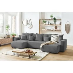 Canapé Panoramique Convertible BOBOCHIC - Canapé Panoramique Convertible Coffre ENVY Velours Côtelé Gris - Gris -BOBOCHIC Soldes 2022 39673111 2