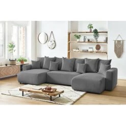 Canapé Panoramique Convertible BOBOCHIC - Canapé Panoramique Convertible Coffre ENVY Velours Côtelé Gris - Gris -BOBOCHIC Soldes 2022 39673111 3